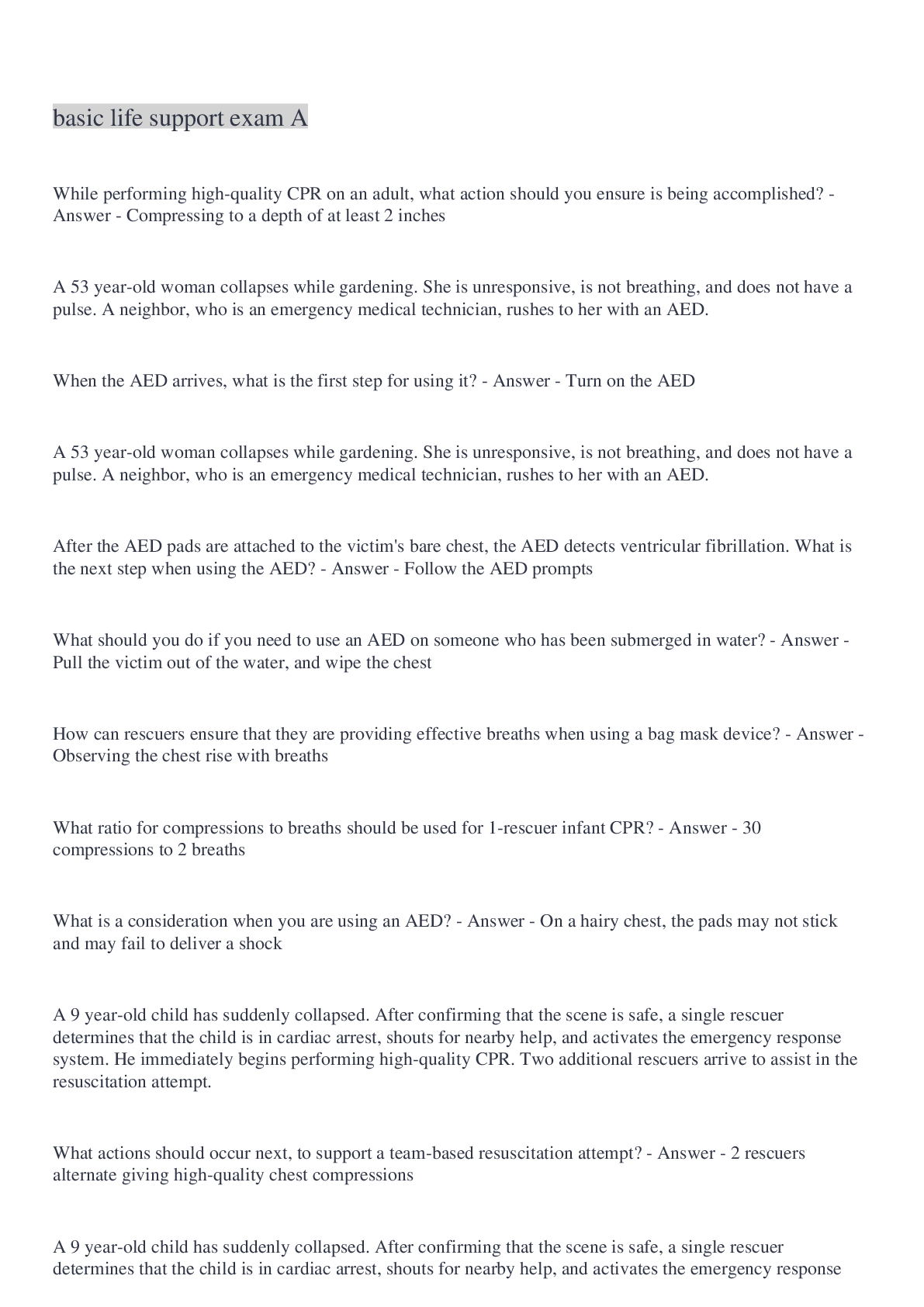 Preview image for Basic Life Support Exam A Questions And Answers 2022/2023